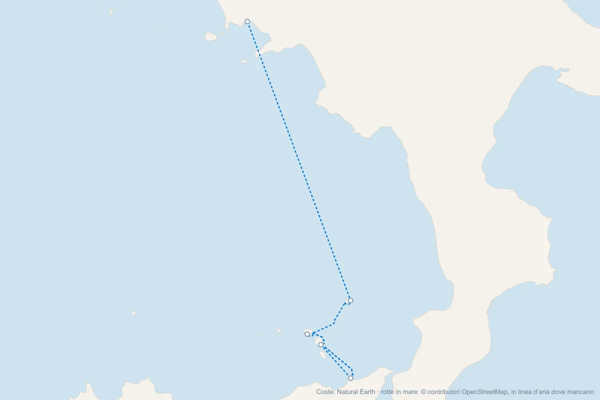 Mappa dei traghetti per le Isole Eolie da Milazzo per Lipari, Salina e Stromboli e da Napoli per Stromboli