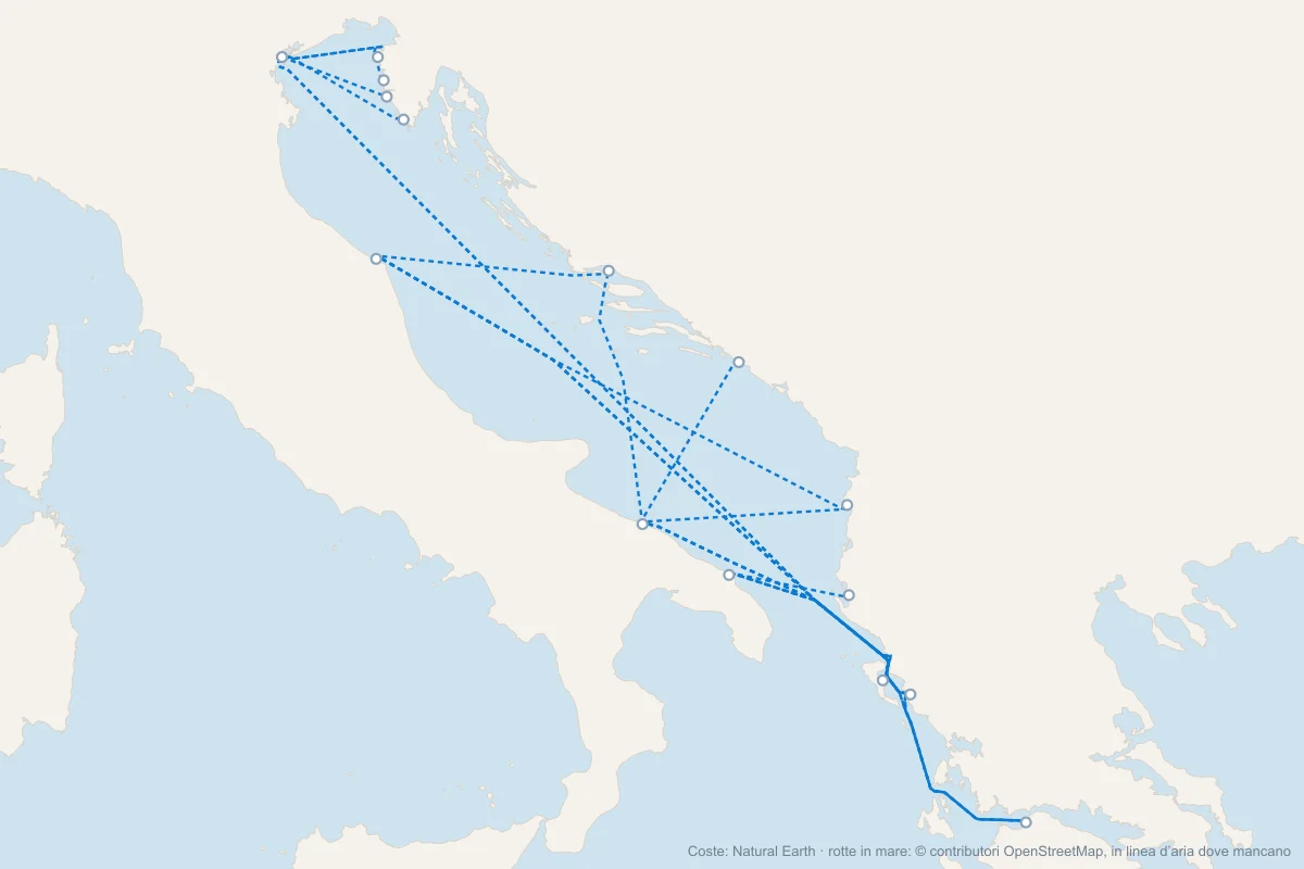 Mappa dei traghetti del mare Adriatico e dello Ionio: da Venezia, Ancona, Bari e Brindisi per la Croazia, l’Albania e la Grecia