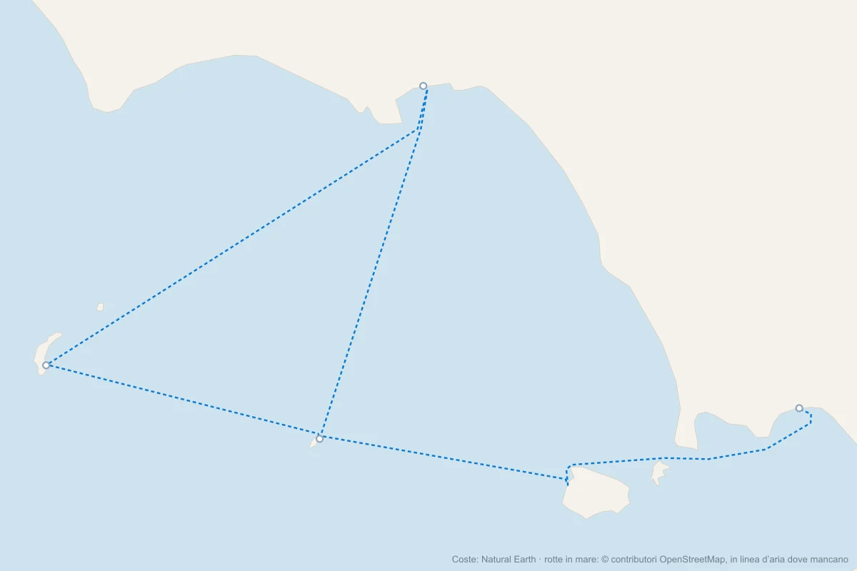 Mappa dei traghetti e degli aliscafi per Ponza e Ventotene da Formia, e d’estate da Napoli